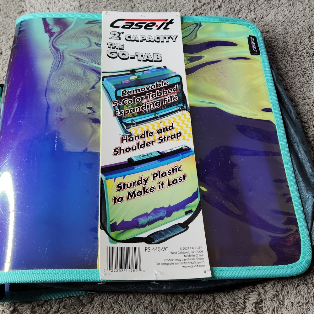 Case-It lridescent Go Tab Zipper, 2" O-Ring with Removeable 5-Color tabs